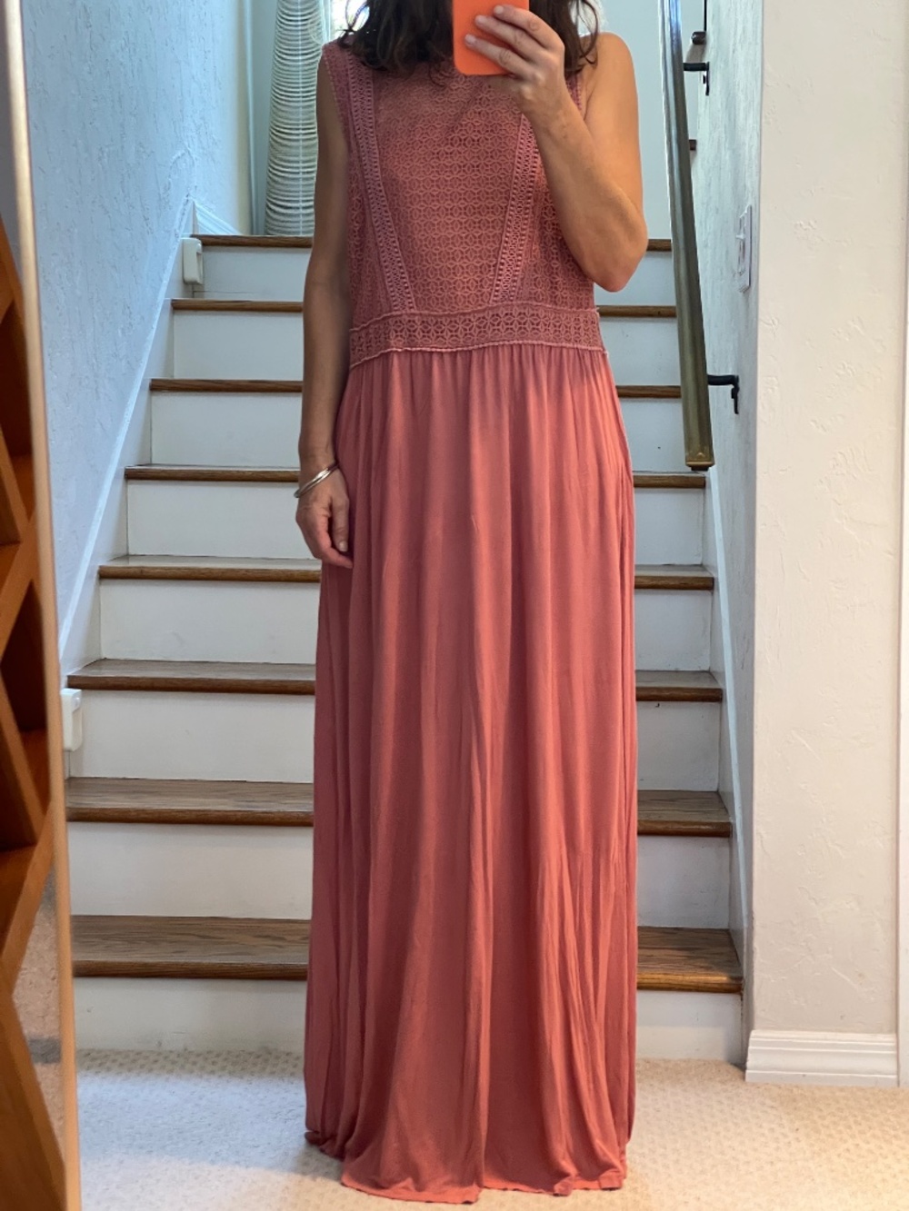 H&M coral lace maxi summer dress women L